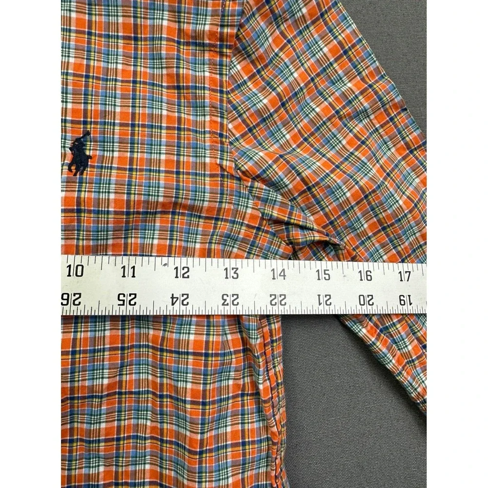 Ralph‎ Lauren Boys Orange Plaid Button Down Shirt Natural Stretch Size 8 S/P